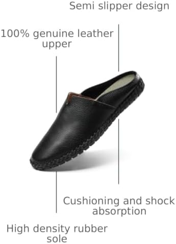 Men’s Slip-On Loafers Mules Clog Handmade Leather Slippers Hand Stitched no-Heel Casual Shoes for Men Breathable Comfortable Soft - Image 3