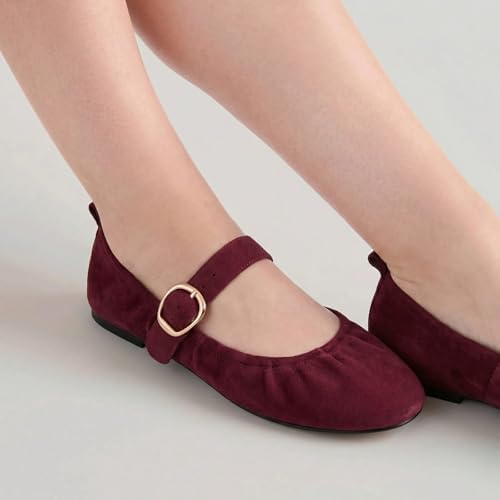 Coutgo Womens Ballet Flats Ruched Round Toe Mary Jane Flats Comfortable Slip On Dressy Shoes - Image 2