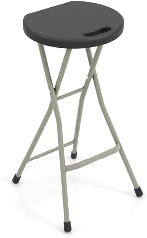 GYMAX Folding Stool, 28in Portable Collapsible Bar Stool with Handle & Steel Frame, 330lbs Sturdy Foldable Lightweight Metal Chair for Outdoor/Indoor Kitchen Home Bar, Assembly Free (Set of 1, 28inch) by GYMAX