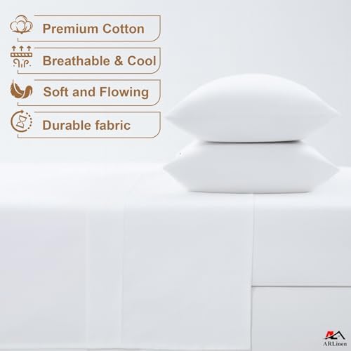 ARlinen Full Sheet Set, 4 Piece Egyptian Cotton, 10-Inch Deep, White - Image 2