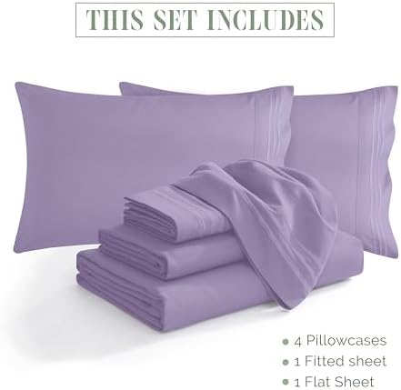 Luxurious Soft 1500 Premier Hotel Quality 6-Piece Bed Sheet Set Premium Hotel Quality Wrinkle and Fade Resistant Bedding Set, All around Elastic Fitted Sheet, Deep Pocket, Cali King, Lavender - Image 4