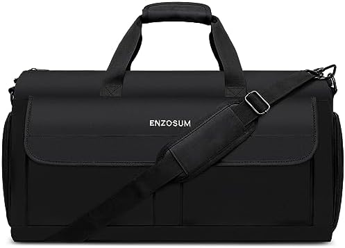Garment Bags for Travel Large Suit Bag for Men Carry On Garment Bag Convertible Garment Duffle Bag with Shoes Compartment,2 in 1 Hanging Dress Suitcase Suit Travel Bags,Black by ENZOSUM
