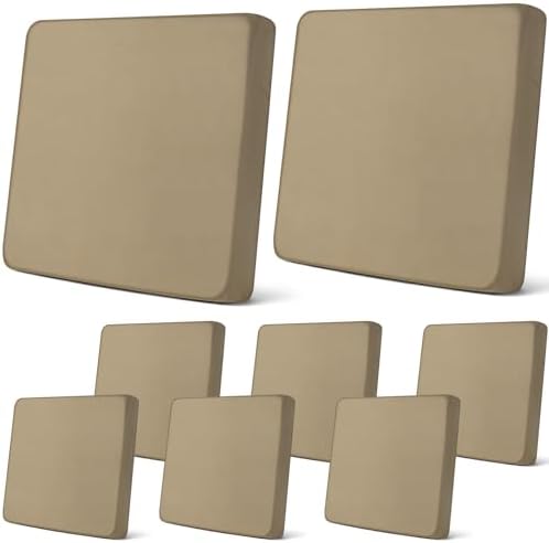 Newwiee 8 Pcs Patio Outdoor Cushion Covers,Solid,Khaki Yellow by Newwiee