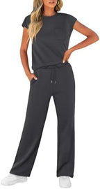 WIHOLL 2 Piece Sets for Women Casual Summer Travel Vacation Outfits Cap Sleeve Lounge Set - Image 3