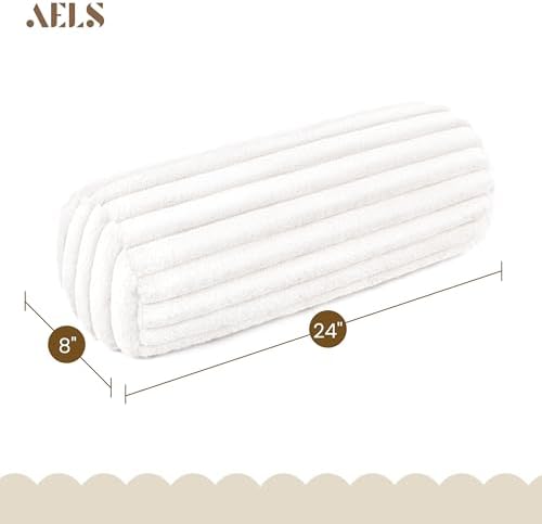 AELS Faux Fur Striped Cylinder Pillows Set of 2, 8" x 24" Decorative Modern Bolster Pillows with Removable Washable Cover & Insert, Body Pillow for Couch Bed, Living Room Bedroom Nursery Decor, White - Image 2