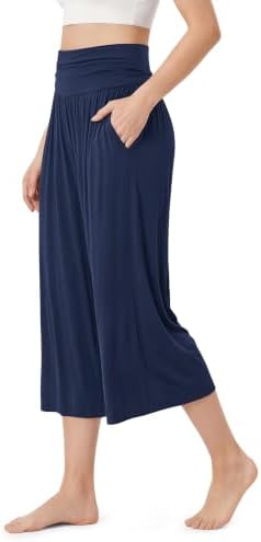 ODODOS Women's Wide Leg Palazzo Lounge Cropped Pants with Pockets Light Weight Comfy Pajama Capri Pants-20/22"/ 24" Inseam by ODODOS