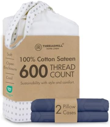 Threadmill 600TC Cotton King Pillowcases, Sateen, Jacquard, Folkstone Blue by ThreadmillHomeLinen