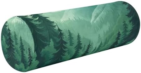 Mountain Forest Trees Green 02 Neck Roll Pillow Bolster Round Health Memory Foam Long Cervical Cylinder Pillows with Removable Washable Cover for Body Bed Legs Back Yoga by QwThum