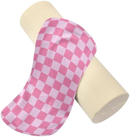 Checkered Pink Neck Roll Pillow Bolster Round Health Memory Foam Long Cervical Cylinder Pillows with Removable Washable Cover for Body Bed Legs Back Yoga - Image 3