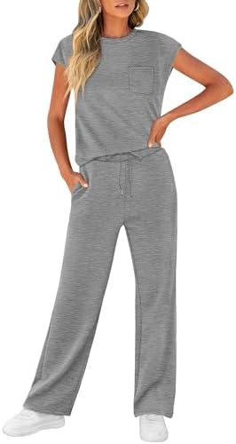 WIHOLL 2 Piece Sets for Women Casual Summer Travel Vacation Outfits Cap Sleeve Lounge Set - Image 3
