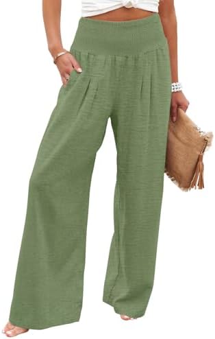 Angerella Womens Elastic High Waisted Palazzo Pants Casual Wide Leg Long Lounge Pant Trousers with Pocket by Angerella