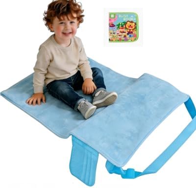 Large Light Blue Toddler Airplane Bed with Cloth Book, Portable Airplane Seat Extender Travel Bed for Kids, Soft Baby Plane Travel Essentials for Flying, Toddlers Long Flight Must Haves Footrest by Unknown