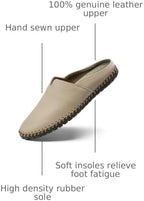 Men’s Slip-On Loafers Mules Clog Handmade Leather Slippers Hand Stitched no-Heel Casual Shoes for Men Breathable Comfortable Soft - Image 3