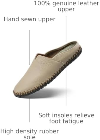 Men’s Slip-On Loafers Mules Clog Handmade Leather Slippers Hand Stitched no-Heel Casual Shoes for Men Breathable Comfortable Soft - Image 3