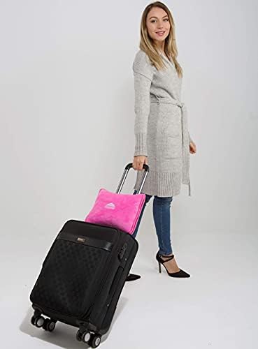 BlueHills Travel Blanket Pillows for Two Airplane Traveling Essentials Flight Throws in Bag case with Backpack Clip Compact Large Plane Accessories – Pink and Grayish Blue - Image 4