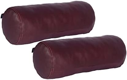 Neck Roll Pillow Cushion Cover, 16x6 Inch Full Moon Round Bolster Pillow Case, Cylinder Soft Lambskin Leather Pillowcase for Head, Spine & Neck Support During Sleep - Dark Maroon Pack of 2 by Azrahtraders