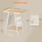 HOOBRO End Table, Skinny Side Table with Storage, Narrow Nightstand with Storage, Fabric Pockets, Narrow End Table for Small Spaces, Living Room, Bedroom, White and Natural WN426UBZ01 - Image 3