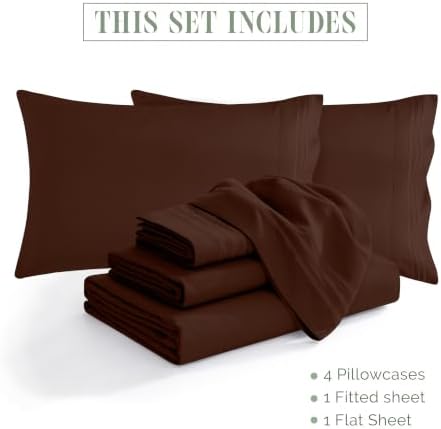 Elegant Comfort 1500 Premium Quality 4-Piece Bed Sheet Set - 18-24 Inch Extra Deep Pocket, Smart Storage Pockets, Wrinkle Free Ultra Soft 4PC Extra Deep Pocket Sheets, Twin/Twin XL, Chocolate Brown - Image 4
