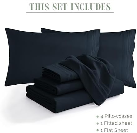 Luxurious Soft 1500 Premier Hotel Quality 6-Piece Bed Sheet Set Premium Hotel Quality Wrinkle and Fade Resistant Coziest Bedding Set, All around Elastic Fitted Sheet, Deep Pocket, Full, Black - Image 4