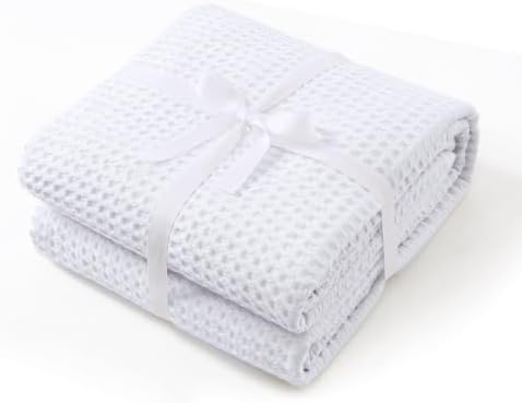 100% Egyptian Cotton Waffle Weave Throw Blanket for Bed Couch Sofa Home Decor, Soft Lightweight Bed & Couch Blanket for All Seasons (White - Queen Size - 90 * 90") by ZaizaiHome