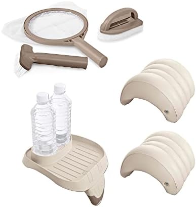 Intex PureSpa Maintenance Cleaning Accessory Kit and Cup Holder with Storage Tray Attachment and Inflatable Removable Headrest Pillows, (2 Pack) by Unknown