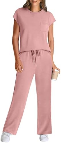 WIHOLL 2 Piece Sets for Women Casual Summer Travel Vacation Outfits Cap Sleeve Lounge Set - Image 2