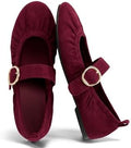 Coutgo Womens Ballet Flats Ruched Round Toe Mary Jane Flats Comfortable Slip On Dressy Shoes by Coutgo