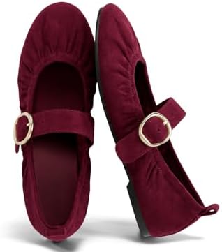 Coutgo Womens Ballet Flats Ruched Round Toe Mary Jane Flats Comfortable Slip On Dressy Shoes by Coutgo