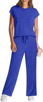WIHOLL 2 Piece Sets for Women Casual Summer Travel Vacation Outfits Cap Sleeve Lounge Set - Image 2