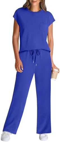 WIHOLL 2 Piece Sets for Women Casual Summer Travel Vacation Outfits Cap Sleeve Lounge Set - Image 2