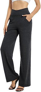 G4Free EverGoing Wide Leg Yoga Pants for Women Crossover Waist with Pockets by G4Free