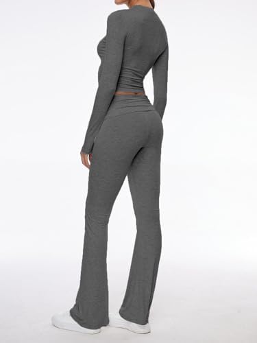 AnotherChill Women's Long Sleeve Top Foldover Flare Pants Lounge Set - Image 4