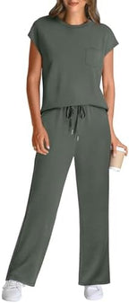 WIHOLL 2 Piece Sets for Women Casual Summer Travel Vacation Outfits Cap Sleeve Lounge Set - Image 2