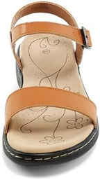 Women's Classic Flat Sandals Leather Open Toes Memory Foam One Band Ankle Strap Adjustable Slip On Shoes - Image 5