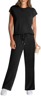 WIHOLL 2 Piece Sets for Women Casual Summer Travel Vacation Outfits Cap Sleeve Lounge Set - Image 2