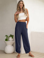 ANRABESS Womens Wide Leg Palazzo Capri Barrel Pants Cropped Trousers - Image 2