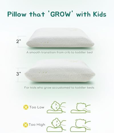 Toddler Pillow, Adjustable Memory Foam Small Pillow for Toddler 2 Years & Above, 13” x 18” Mini Size for Kid Sleeping, Napping or Traveling, Washable No Zipper Pillowcase, Green - Image 2