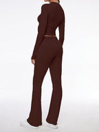 AnotherChill Women's Long Sleeve Top Foldover Flare Pants Lounge Set - Image 3