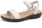 Women's Classic Flat Sandals Leather Open Toes Memory Foam One Band Ankle Strap Adjustable Slip On Shoes by Jofofun