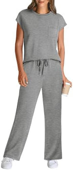 WIHOLL 2 Piece Sets for Women Casual Summer Travel Vacation Outfits Cap Sleeve Lounge Set - Image 2