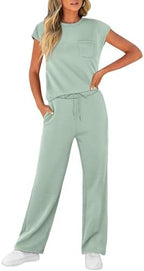 WIHOLL 2 Piece Sets for Women Casual Summer Travel Vacation Outfits Cap Sleeve Lounge Set - Image 3
