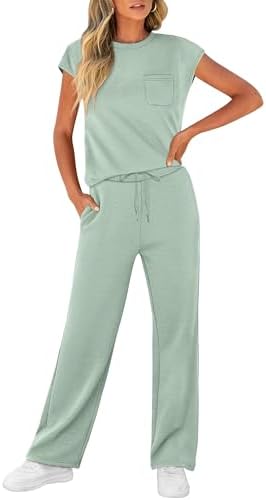 WIHOLL 2 Piece Sets for Women Casual Summer Travel Vacation Outfits Cap Sleeve Lounge Set - Image 3
