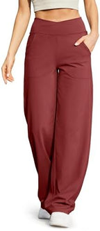 G4Free EverGoing Wide Leg Yoga Pants for Women Crossover Waist with Pockets by G4Free