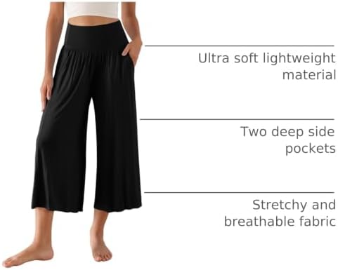 ODODOS Women's Wide Leg Palazzo Lounge Cropped Pants with Pockets Light Weight Comfy Pajama Capri Pants-20/22"/ 24" Inseam - Image 4