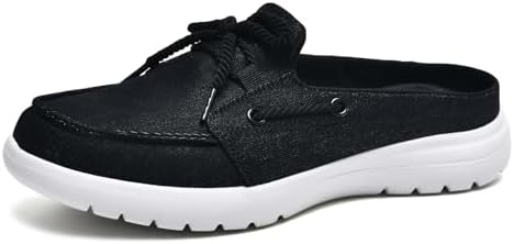 Buyrew Mules for Women with Arch Support - Lightweight Washed Cotton Sneaker Mules - Breathable Walking Flats, Comfortable Slip On Shoes for Business Casual, Office, Travel by Buyrew