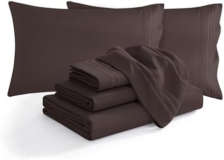 Elegant Comfort Luxury Soft 1500 Premium Hotel Quality Microfiber Wrinkle and Fade Resistant Cozy 6-Piece Bedding Set, Easy All Around Elastic Fitted Sheet, Deep Pocket, Queen, Chocolate Brown by ELEGANTCOMFORT