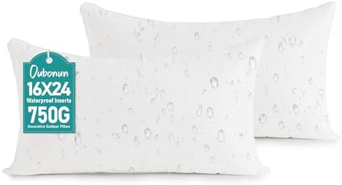 Oubonun Waterproof Outdoor Lumbar Pillow Inserts 16 x 24 Set of 2 by Oubonun