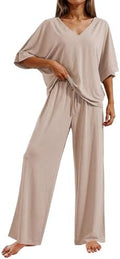 Ekouaer Pajama Sets Womens 2 Piece Short Sleeve Long Pants Pjs Lounge Set by EKOUAER