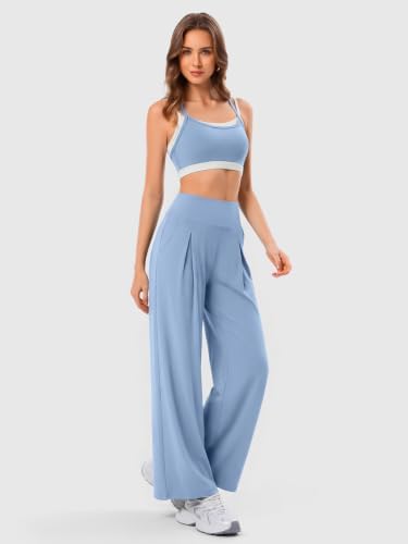 Wide Leg Yoga Pants for Women with Pockets, High Waist & Front Pleated Casual Lounge Palazzo Trousers for Workout - Image 2