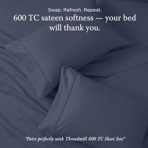 Threadmill 600 Thread Count Cotton King Pillowcases, Sateen, Folkstone Blue - Image 4